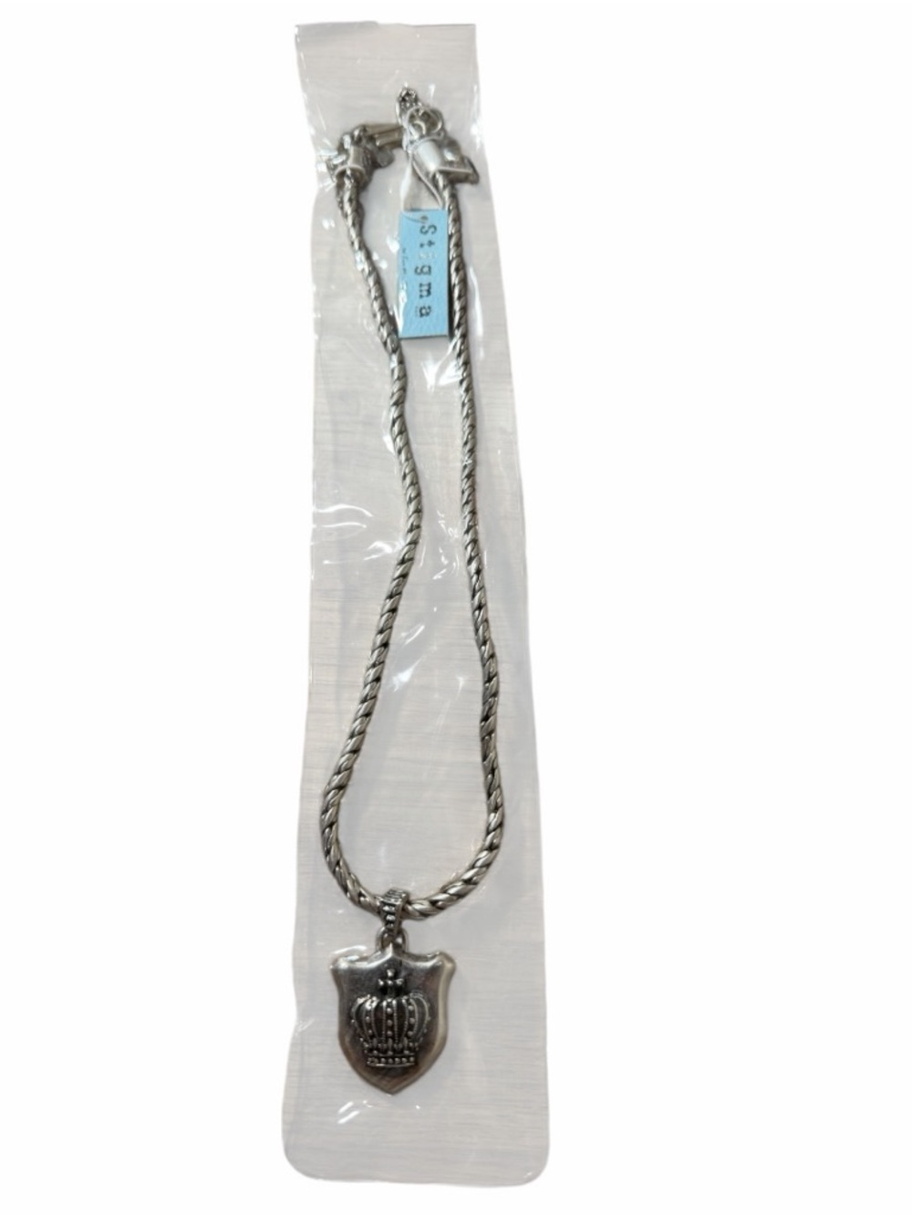 Stigma Beauty Twisted Silver Necklace with Shield Pendant